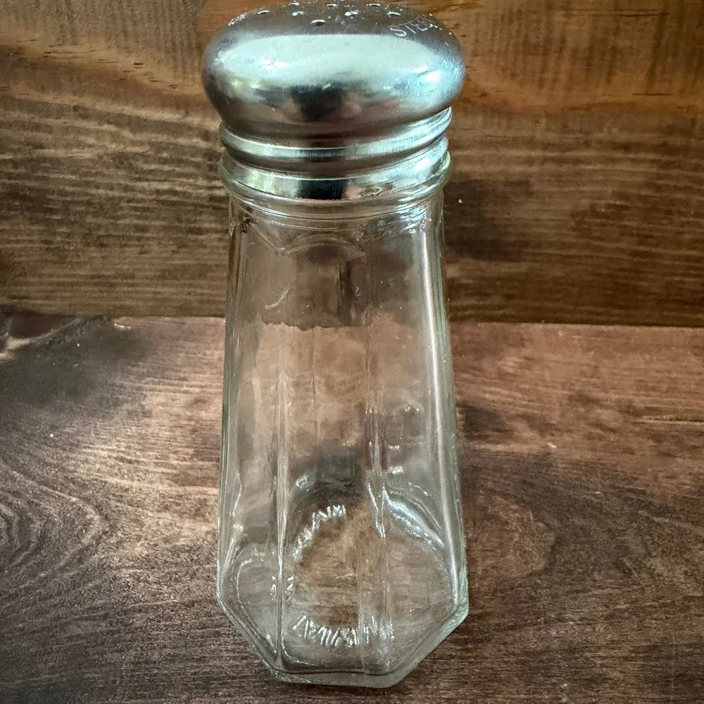 Vintage Clear Glass Octagonal Shaker Stainless Steel Lid Made in Taiwan